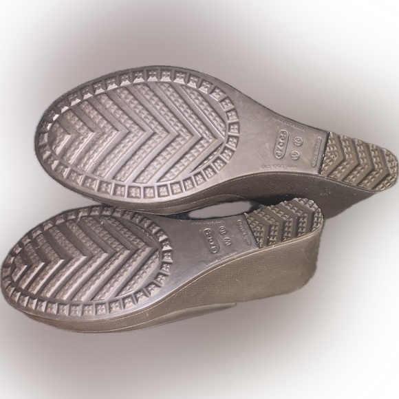 Crocs Farrah Chocolate Brown Slingback Foam Wedge Peep Toe Sandals Heels 10 W - Picture 7 of 8